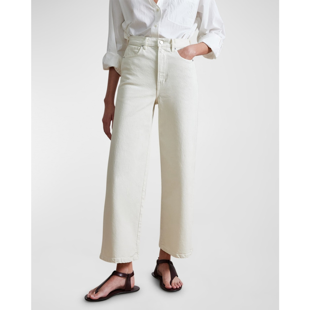 NWOT Apiece Apart Merida Cropped Straight-Leg Denim Jeans Size 24 Cream Cotton